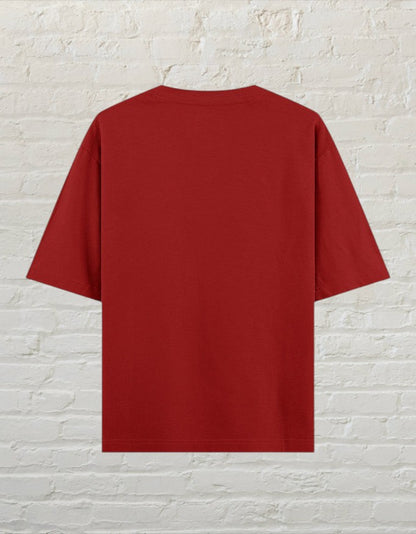 Back view of a plain red CoreTeez unisex oversized cotton t-shirt.