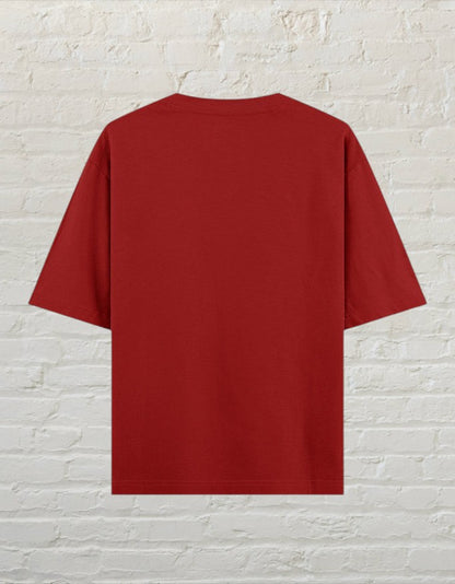 CoreTeez unisex oversized red cotton t-shirt, back view 