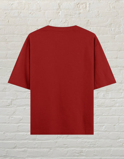 CoreTeez unisex oversized cotton t-shirt in red, back view.
