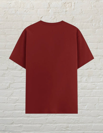 Back view of a plain red unisex poly-cotton t-shirt from CoreTeez