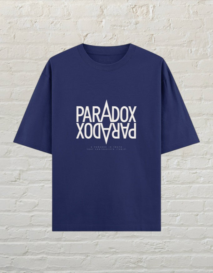 CoreTeez royal blue oversized unisex cotton t-shirt with a Paradox graphic print.