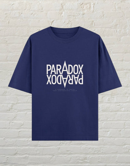 CoreTeez royal blue oversized unisex cotton t-shirt with a Paradox graphic print.