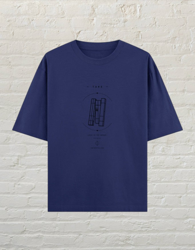 CoreTeez unisex oversized royal blue cotton t-shirt featuring a minimalist sci-fi graphic print on the chest