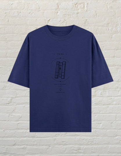 CoreTeez unisex oversized royal blue cotton t-shirt featuring a minimalist sci-fi graphic print on the chest
