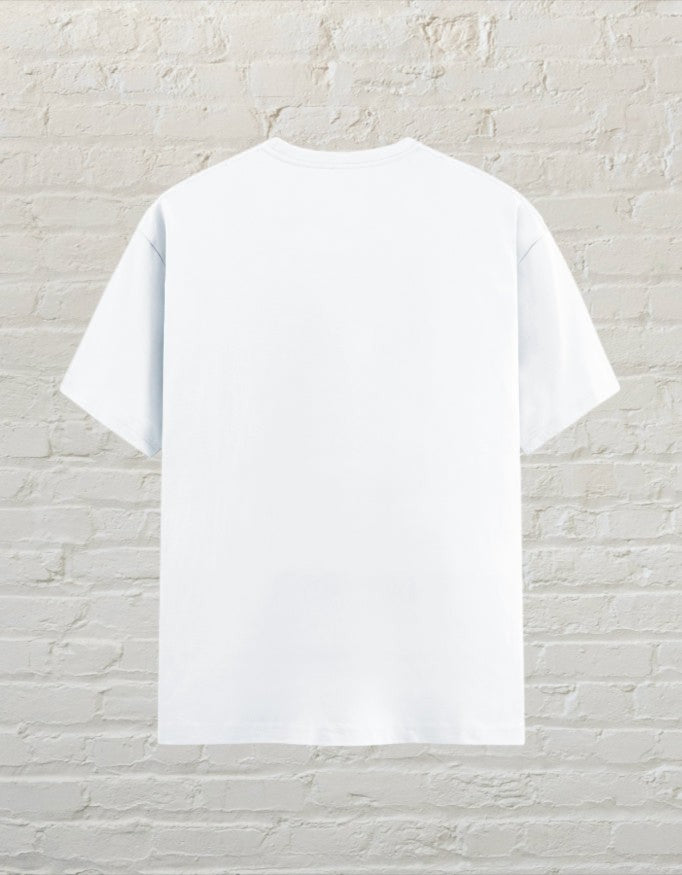 CoreTeez white unisex cotton t-shirt viewed from the back.