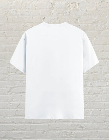 CoreTeez white unisex cotton t-shirt, back view.