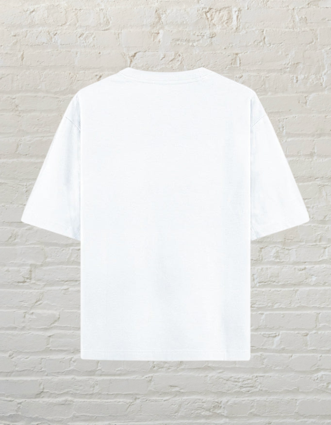 Back view of a plain white CoreTeez unisex oversized cotton t-shirt.