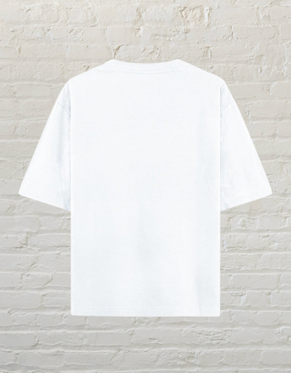 Back view of a plain white CoreTeez unisex oversized cotton t-shirt.