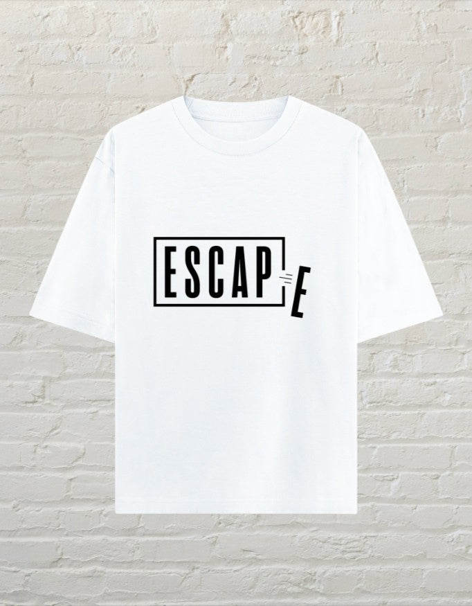 CoreTeez white oversized unisex cotton t-shirt with minimalist Escape graphic print