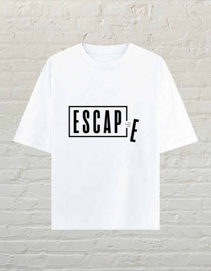CoreTeez white oversized unisex cotton t-shirt with minimalist Escape graphic print