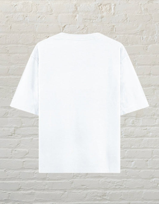 Back view of a plain white CoreTeez oversized cotton t-shirt 