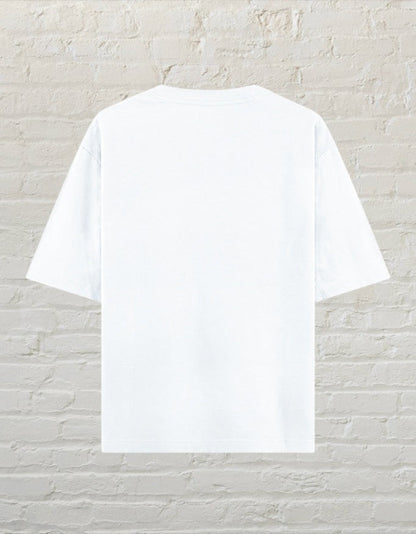 CoreTeez white unisex oversized cotton t-shirt, back view.