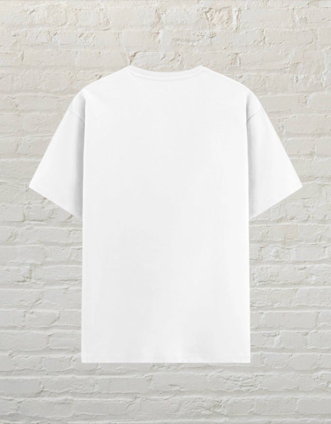 CoreTeez unisex basic white poly-cotton t-shirt shown from the back.
