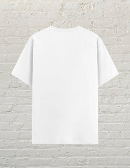 Back view of a plain white CoreTeez unisex poly-cotton t-shirt.