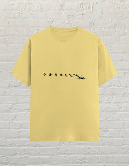CoreTeez unisex yellow cotton graphic t-shirt featuring the word Gravity in a minimalist font